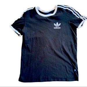 💕 Vintage 💕 Adidas T-Shirt Tee Top 3 Stripes Black & White Logo S/M